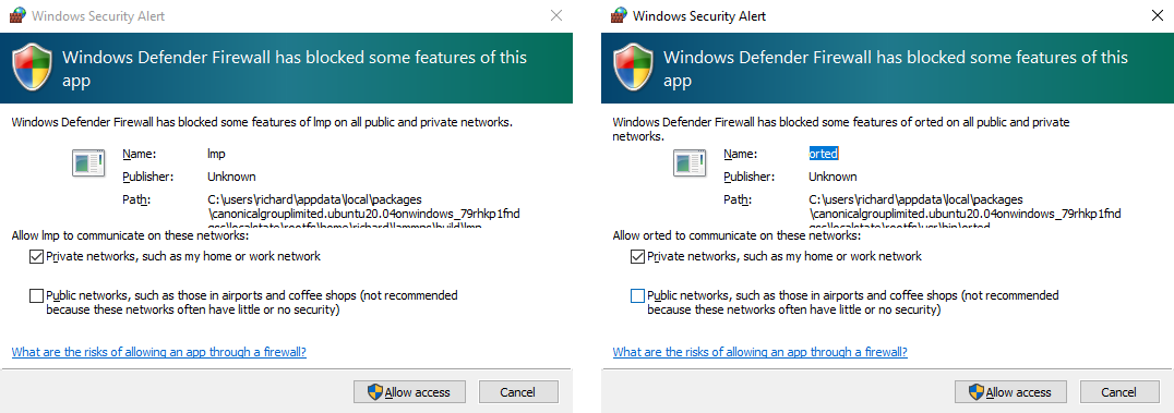 Windows Firewall Warning